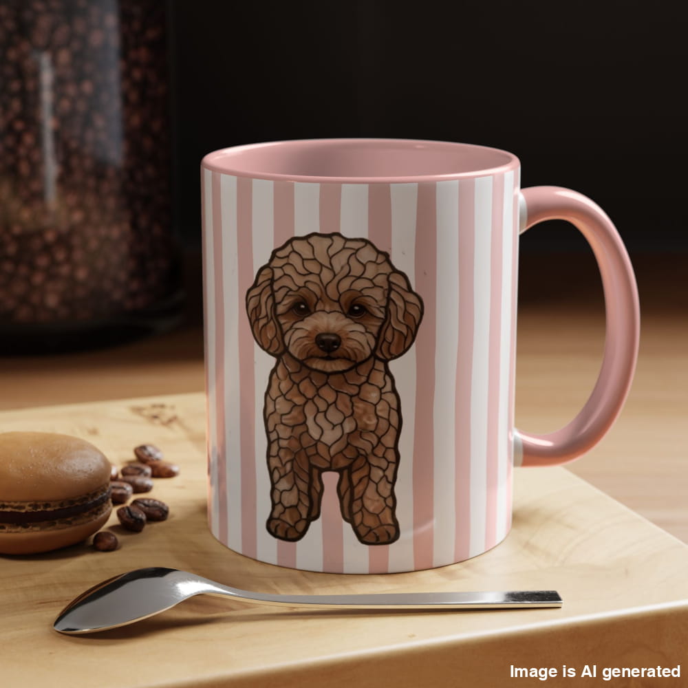 Cute Light Pink Striped Toy Poodle Ceramic Cup - 11oz / Pink - Mug