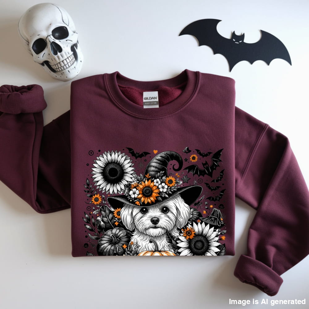 Cute to Spook – Halloween Maltese Unisex Premium Sweatshirt - S / Maroon - SWEATSHIRTS