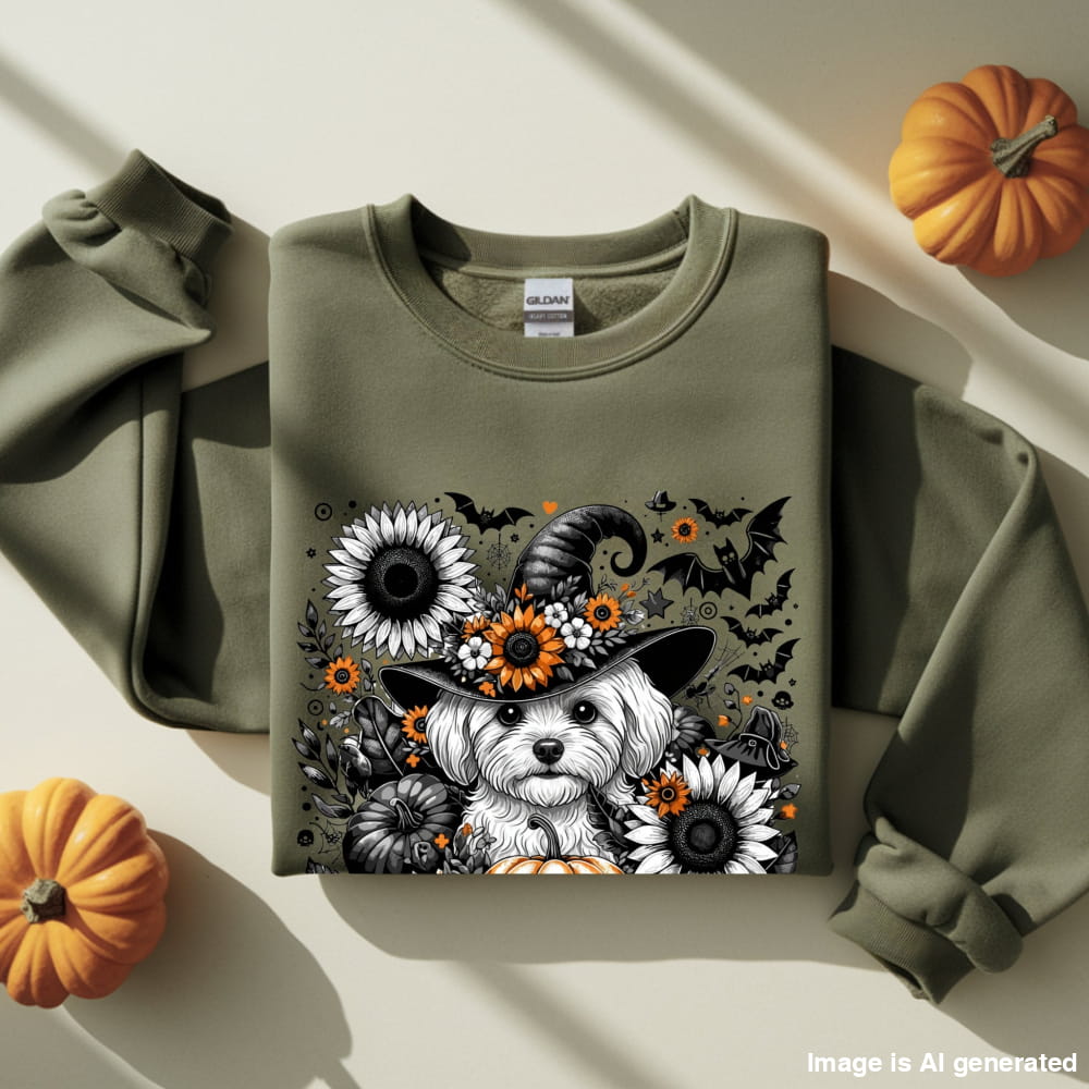 Cute to Spook – Halloween Maltese Unisex Premium Sweatshirt - S / Military Green - SWEATSHIRTS