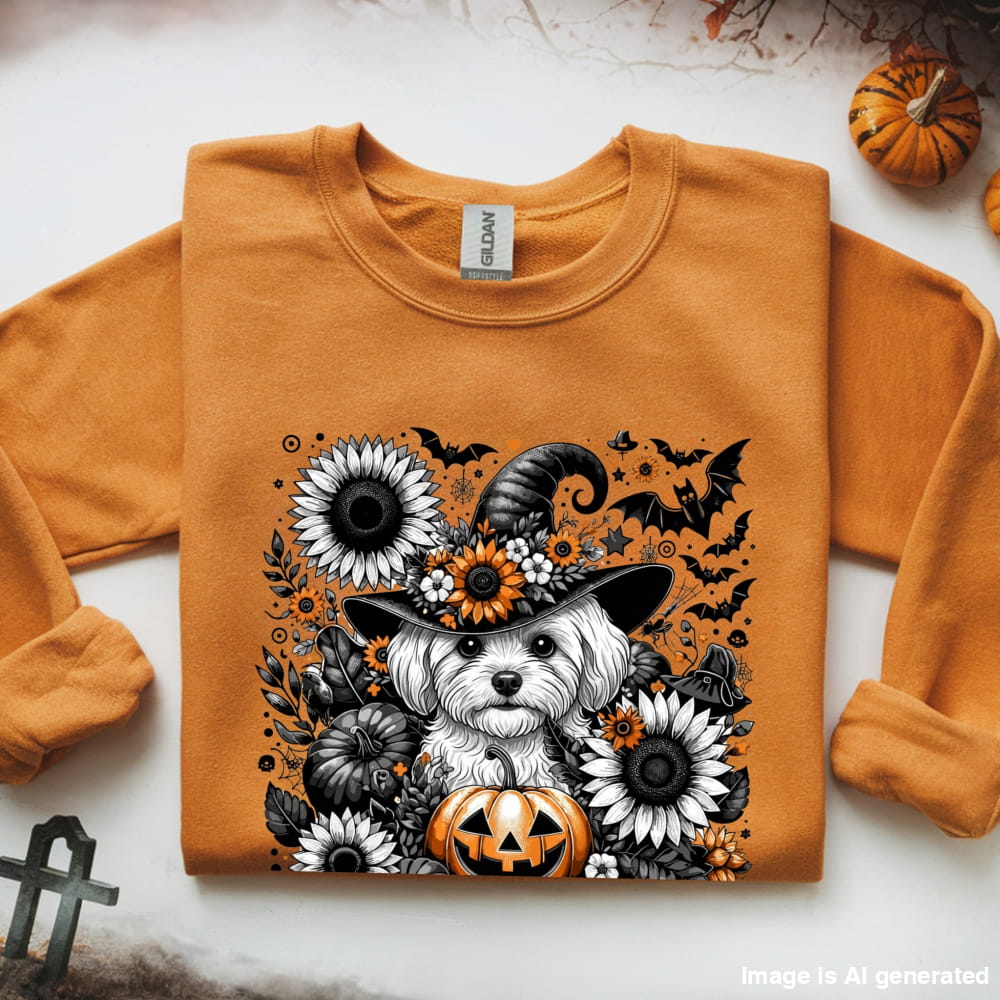Cute to Spook – Halloween Maltese Unisex Premium Sweatshirt - S / Orange - SWEATSHIRTS