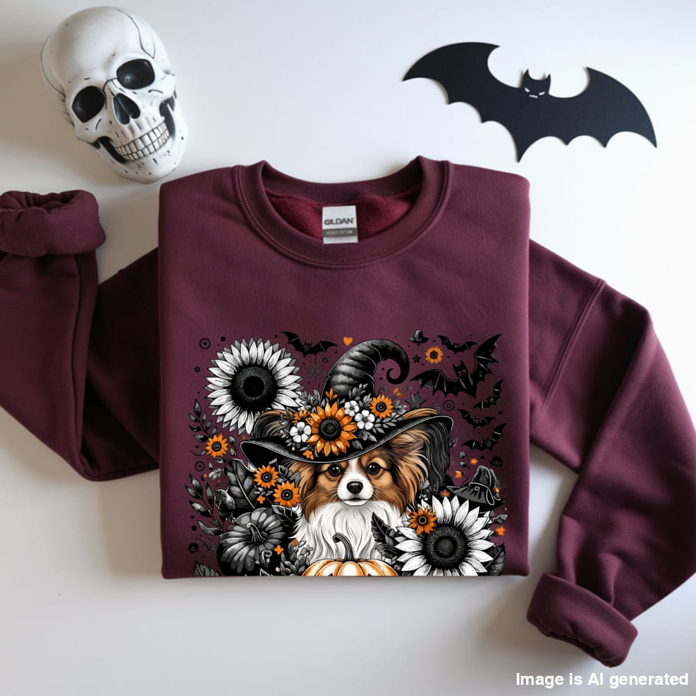 Cute to Spook – Halloween Papillon Unisex Premium Sweatshirt - S / Maroon - SWEATSHIRTS