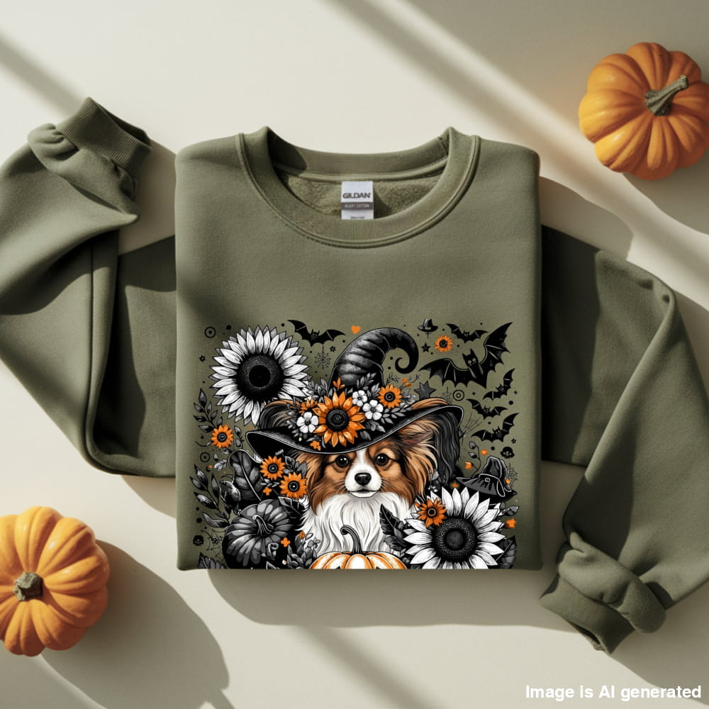 Cute to Spook – Halloween Papillon Unisex Premium Sweatshirt - S / Military Green - SWEATSHIRTS