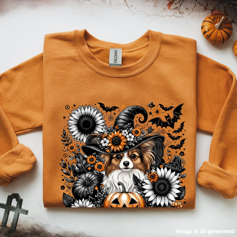 Cute to Spook – Halloween Papillon Unisex Premium Sweatshirt - S / Orange - SWEATSHIRTS