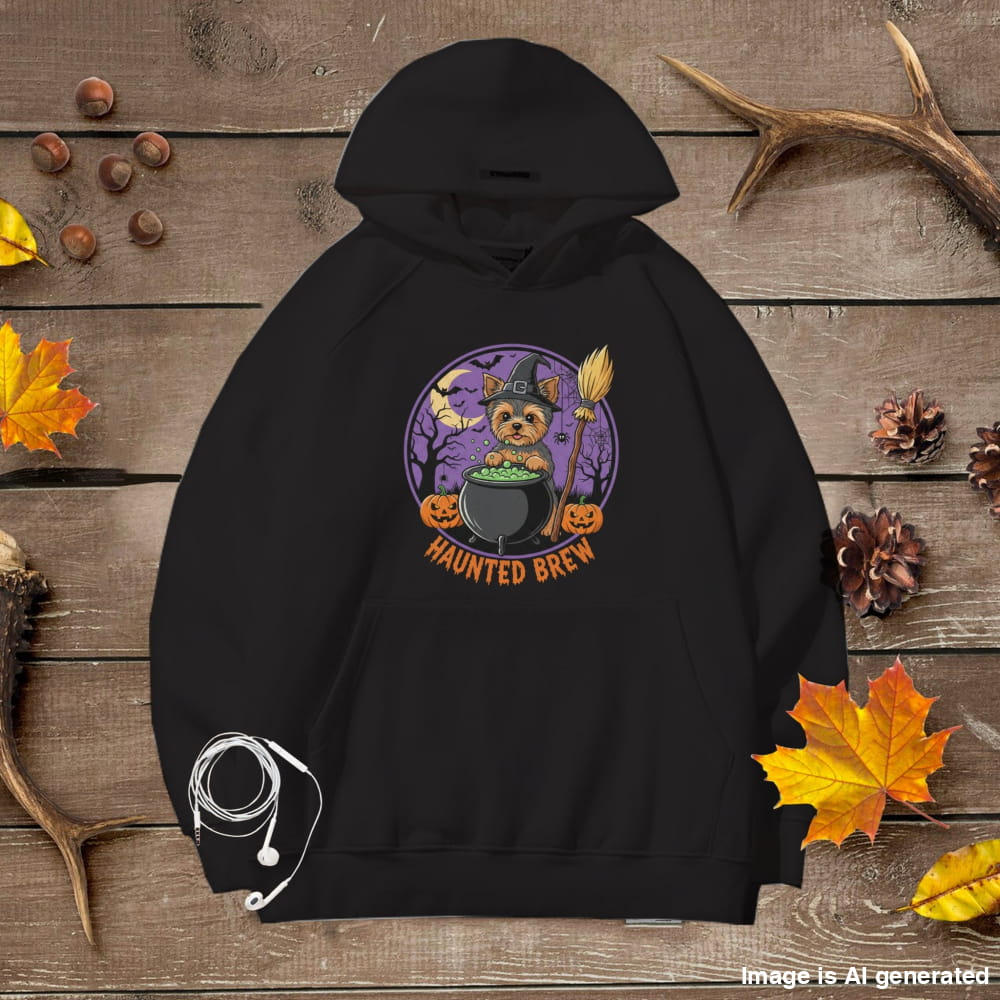 Cute Yorkie Halloween Unisex Premium Hoodie Witch Cauldron - Black / S - HOODIES