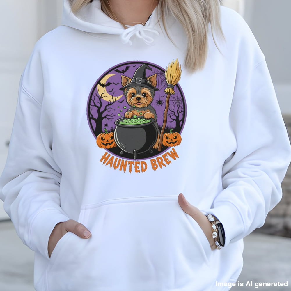 Cute Yorkie Halloween Unisex Premium Hoodie Witch Cauldron - HOODIES