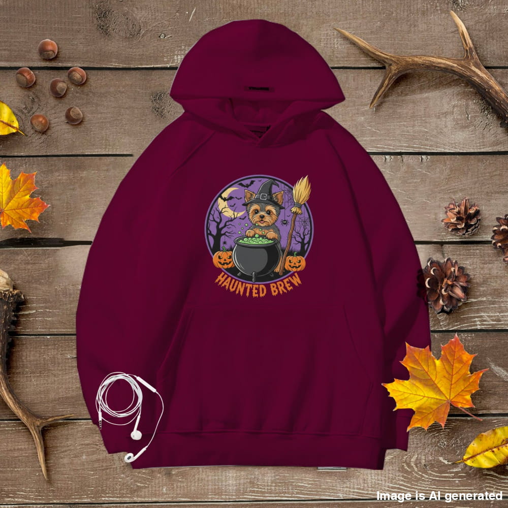 Cute Yorkie Halloween Unisex Premium Hoodie Witch Cauldron - Maroon / S - HOODIES