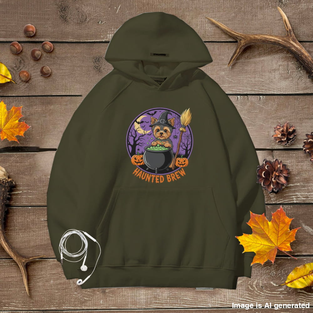 Cute Yorkie Halloween Unisex Premium Hoodie Witch Cauldron - Military Green / S - HOODIES