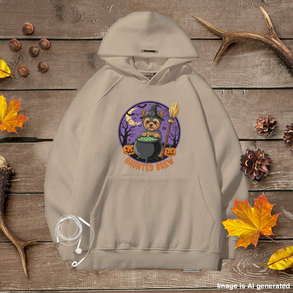 Cute Yorkie Halloween Unisex Premium Hoodie Witch Cauldron - Sand / S - HOODIES