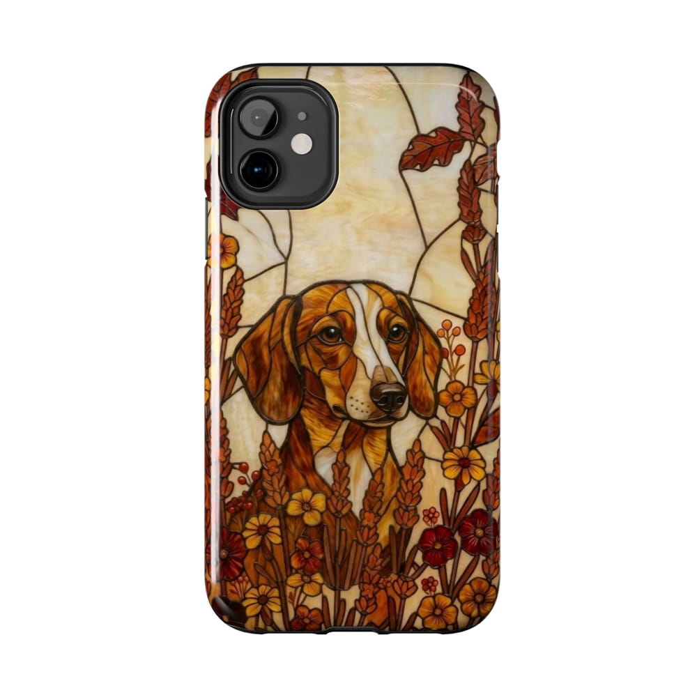 Dachshund Stained Glass Style Tough Case, Autumn Warmth Theme - iPhone 11 - Phone Case
