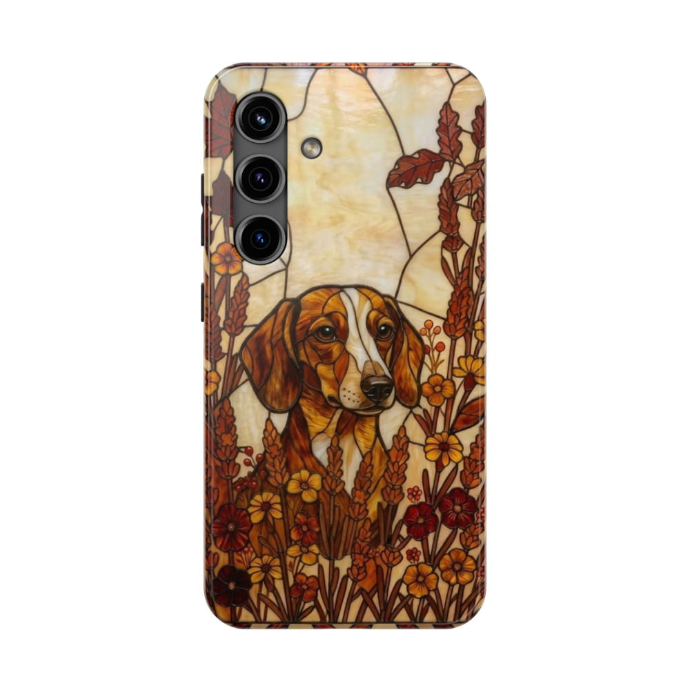 Dachshund Stained Glass Style Tough Case, Autumn Warmth Theme - Samsung Galaxy S24 - Phone Case