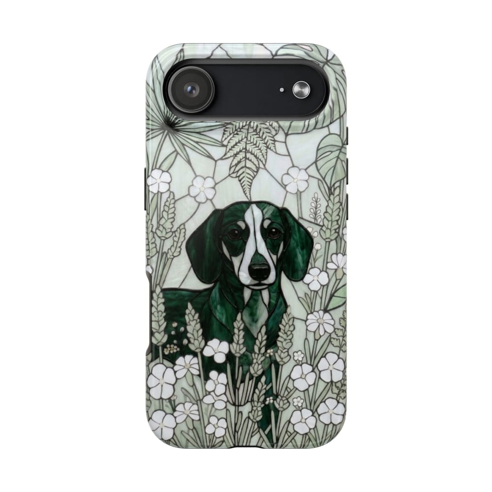 Dachshund Stained Glass Style Tough Case, Botanical Green Theme - iPhone 17 Air - Phone Case