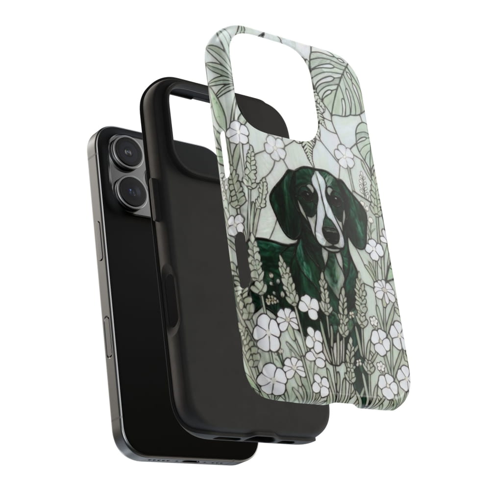 Dachshund Stained Glass Style Tough Case, Botanical Green Theme - Phone Case
