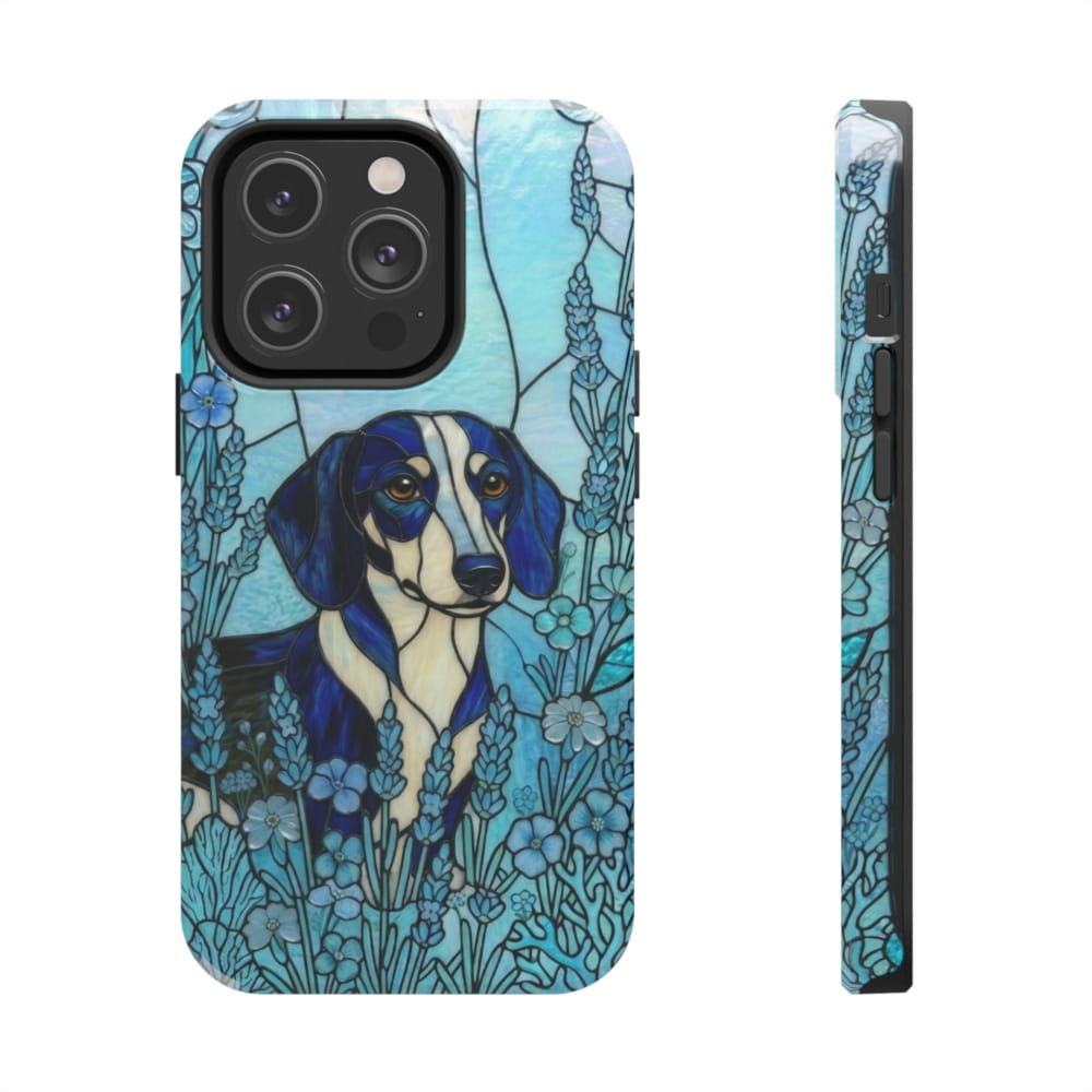 Dachshund Stained Glass Style Tough Case, Ocean Theme - iPhone 14 Pro - Phone Case