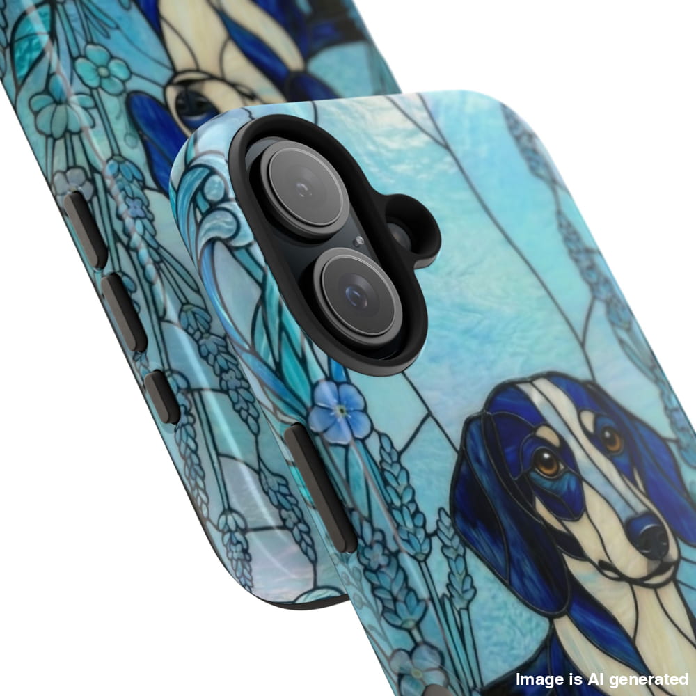 Dachshund Stained Glass Style Tough Case, Ocean Theme - iPhone 16 - Phone Case