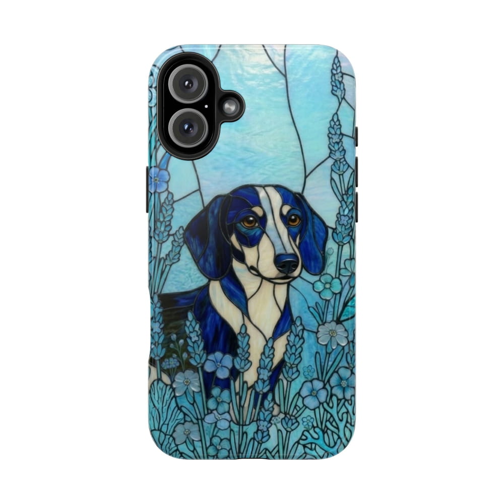 Dachshund Stained Glass Style Tough Case, Ocean Theme - iPhone 16 Plus - Phone Case