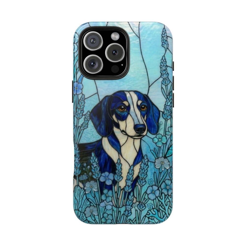 Dachshund Stained Glass Style Tough Case, Ocean Theme - iPhone 16 Pro Max - Phone Case