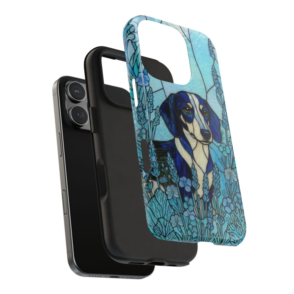 Dachshund Stained Glass Style Tough Case, Ocean Theme - Phone Case