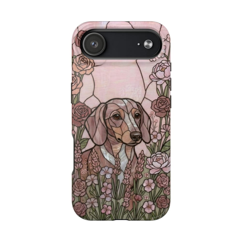Dachshund Stained Glass Style Tough Case, Rose Garden Theme - iPhone 17 Air - Phone Case