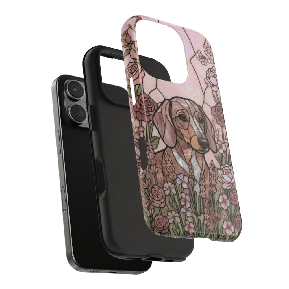 Dachshund Stained Glass Style Tough Case, Rose Garden Theme - Phone Case