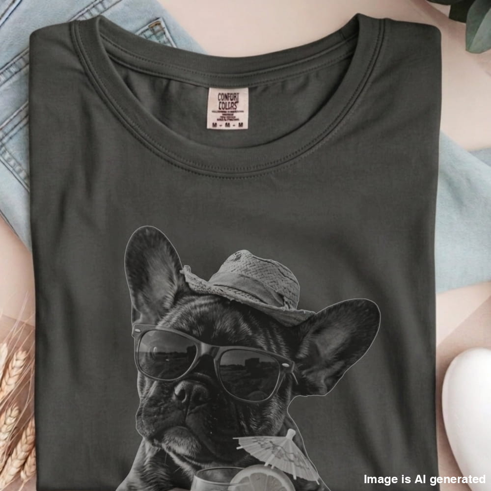 Frenchie Beach Vibes Premium Tee - Pepper / M - T-SHIRTS