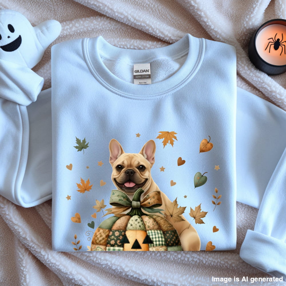 Frenchie Fall Halloween Patchwork Premium Unisex Sweatshirt - S / White - SWEATSHIRTS