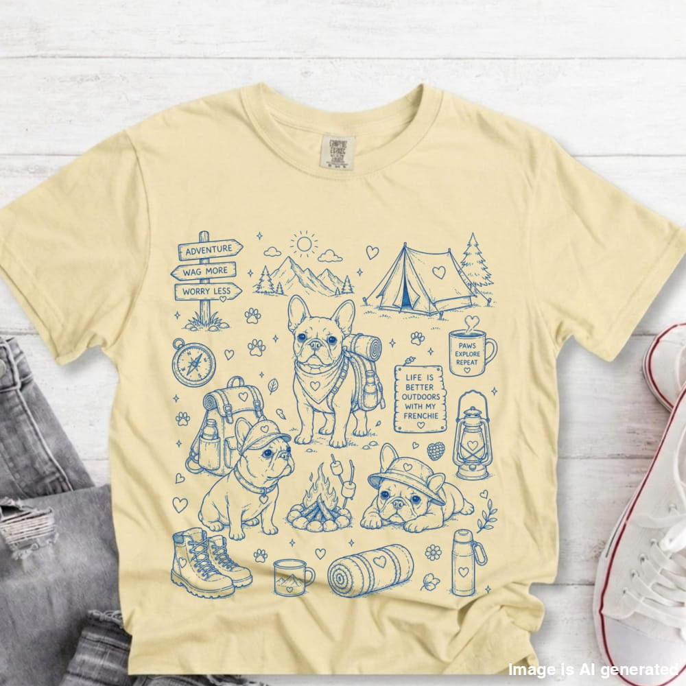Frenchie Mom Hiking Premium Tee - Ivory / S - T-SHIRTS