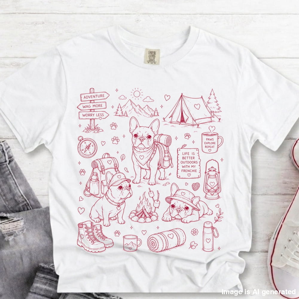 Frenchie Mom Hiking Premium Tee - White / S - T-SHIRTS