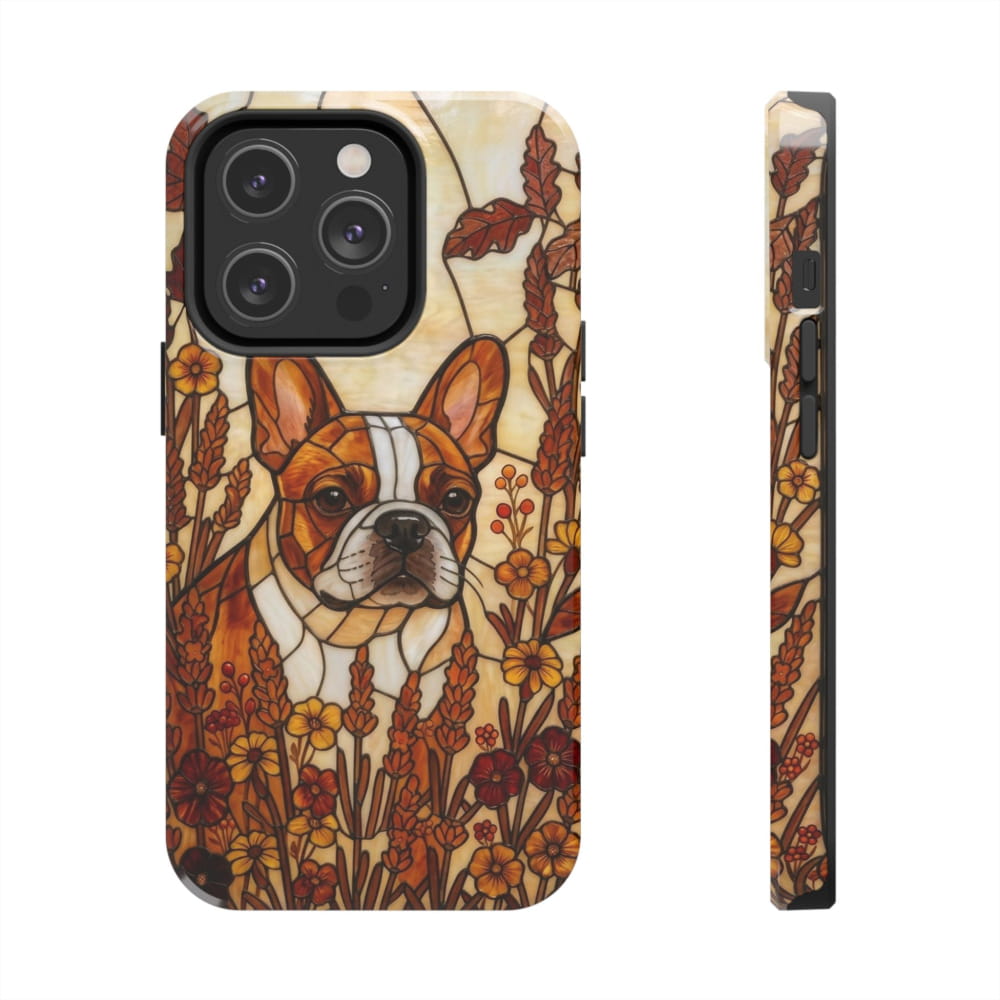 Frenchie Stained Glass Style Tough Case, Autumn Warmth Theme - iPhone 14 Pro - Phone Case