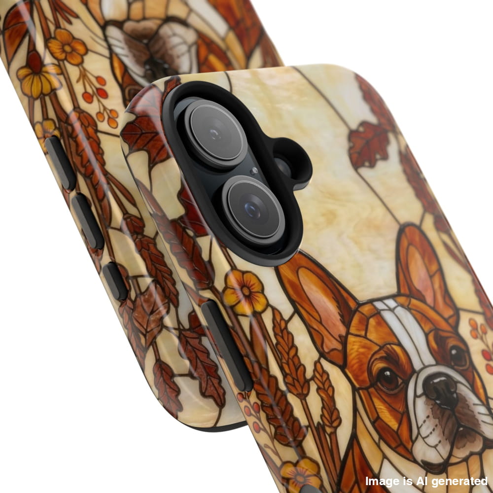 Frenchie Stained Glass Style Tough Case, Autumn Warmth Theme - iPhone 16 - Phone Case