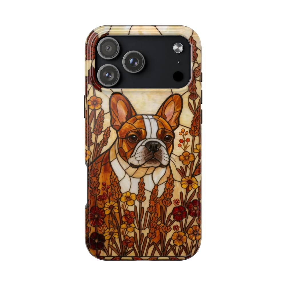 Frenchie Stained Glass Style Tough Case, Autumn Warmth Theme - iPhone 17 Pro Max - Phone Case