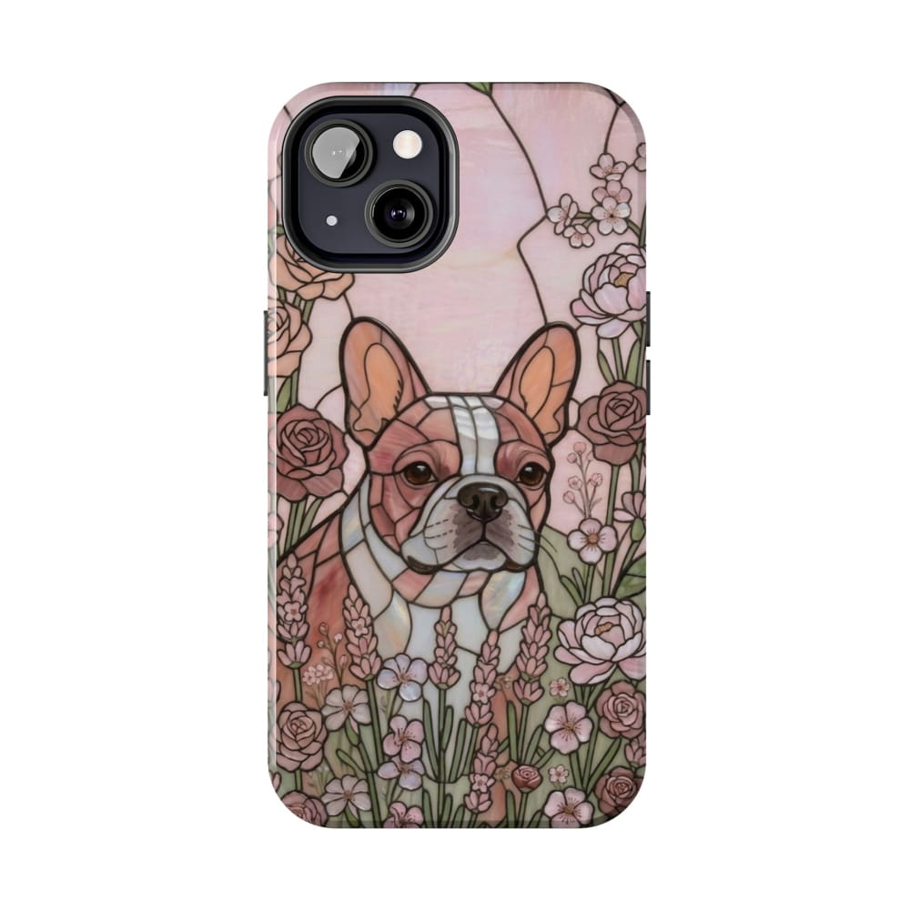 Frenchie Stained Glass Style Tough Case, Rose Garden Theme - iPhone 13 - Phone Case