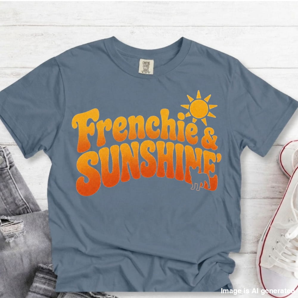 Frenchie Sunshine Retro Premium Tee - Blue Jean / S - T-SHIRTS