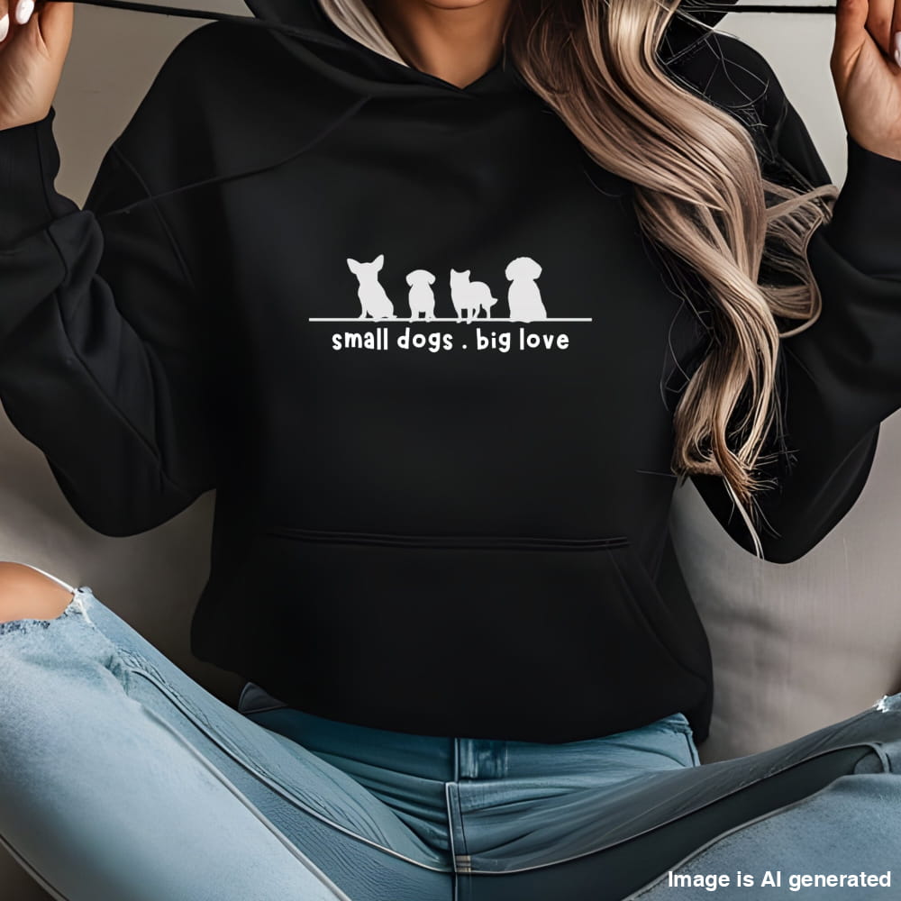 Funny Unisex Hoodie Dog Lover Gift Small Dogs Big Love - Black / S - HOODIES