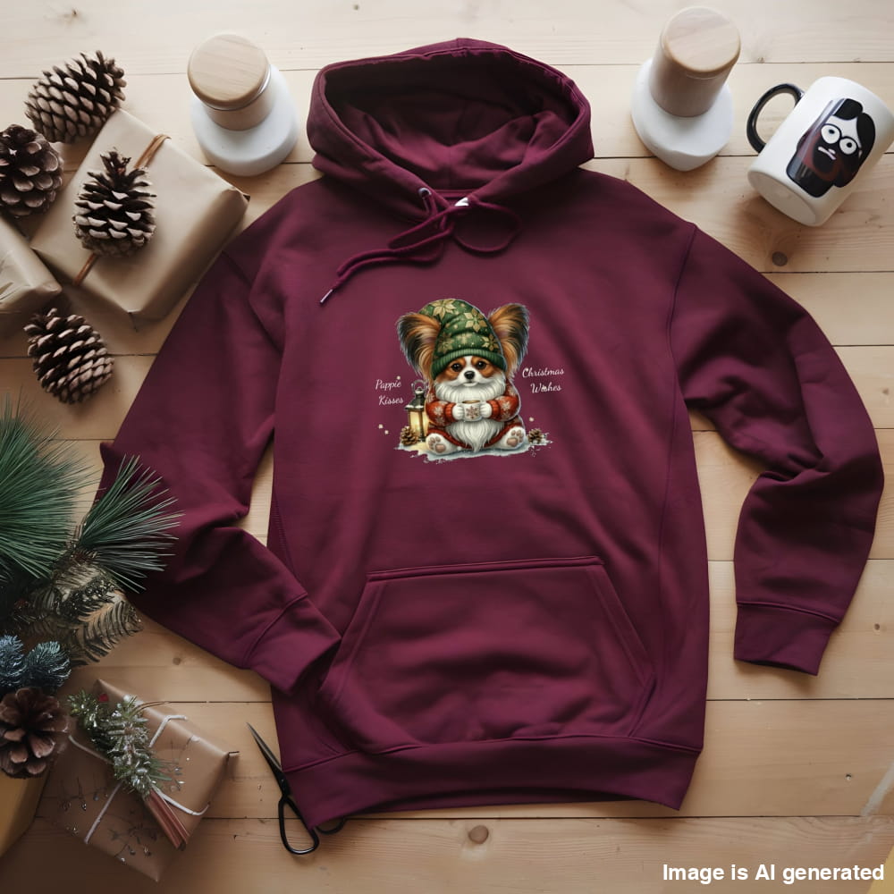 Magical Papillon Christmas Gnome Unisex Premium Hoodie – Cozy Joy for Dog Lovers - S / Maroon - HOODIES