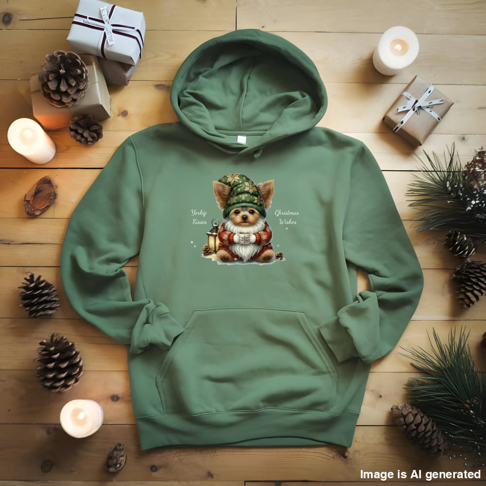 Magical Yorkie Christmas Gnome Unisex Premium Hoodie – Cozy Joy for Dog Lovers - S / Military Green - HOODIES