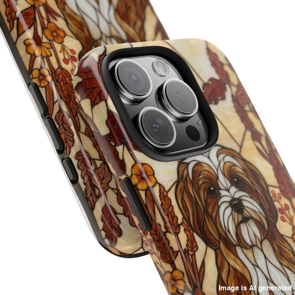 Maltese Stained Glass Style Tough Case, Autumn Warmth Theme - iPhone 16 Pro - Phone Case