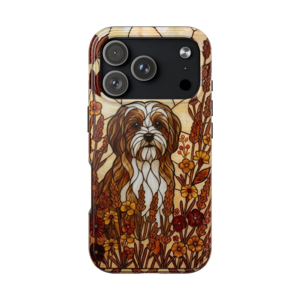 Maltese Stained Glass Style Tough Case, Autumn Warmth Theme - iPhone 17 Pro - Phone Case