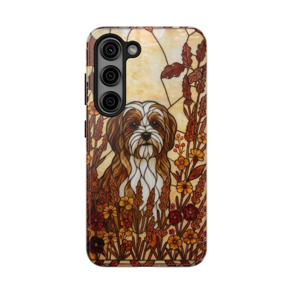 Maltese Stained Glass Style Tough Case, Autumn Warmth Theme - Samsung Galaxy S23 - Phone Case