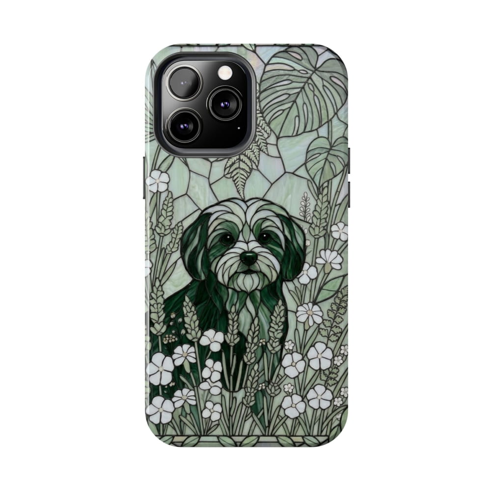 Maltese Stained Glass Style Tough Case, Botanical Green Theme - iPhone 13 Pro Max - Phone Case