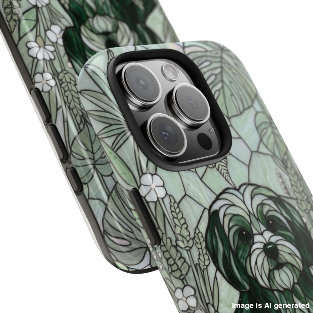 Maltese Stained Glass Style Tough Case, Botanical Green Theme - iPhone 16 Pro - Phone Case