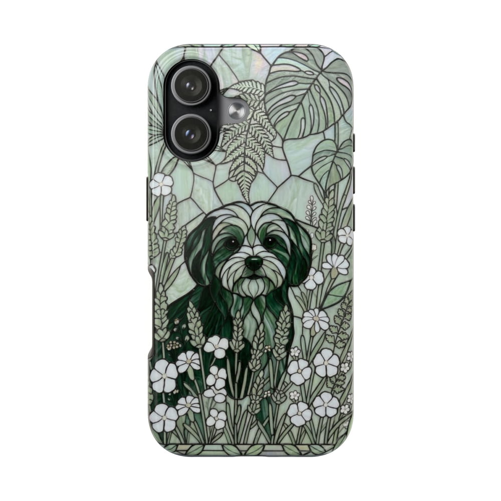 Maltese Stained Glass Style Tough Case, Botanical Green Theme - iPhone 17 - Phone Case