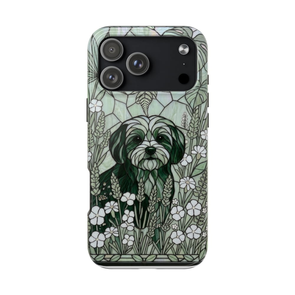 Maltese Stained Glass Style Tough Case, Botanical Green Theme - iPhone 17 Pro Max - Phone Case