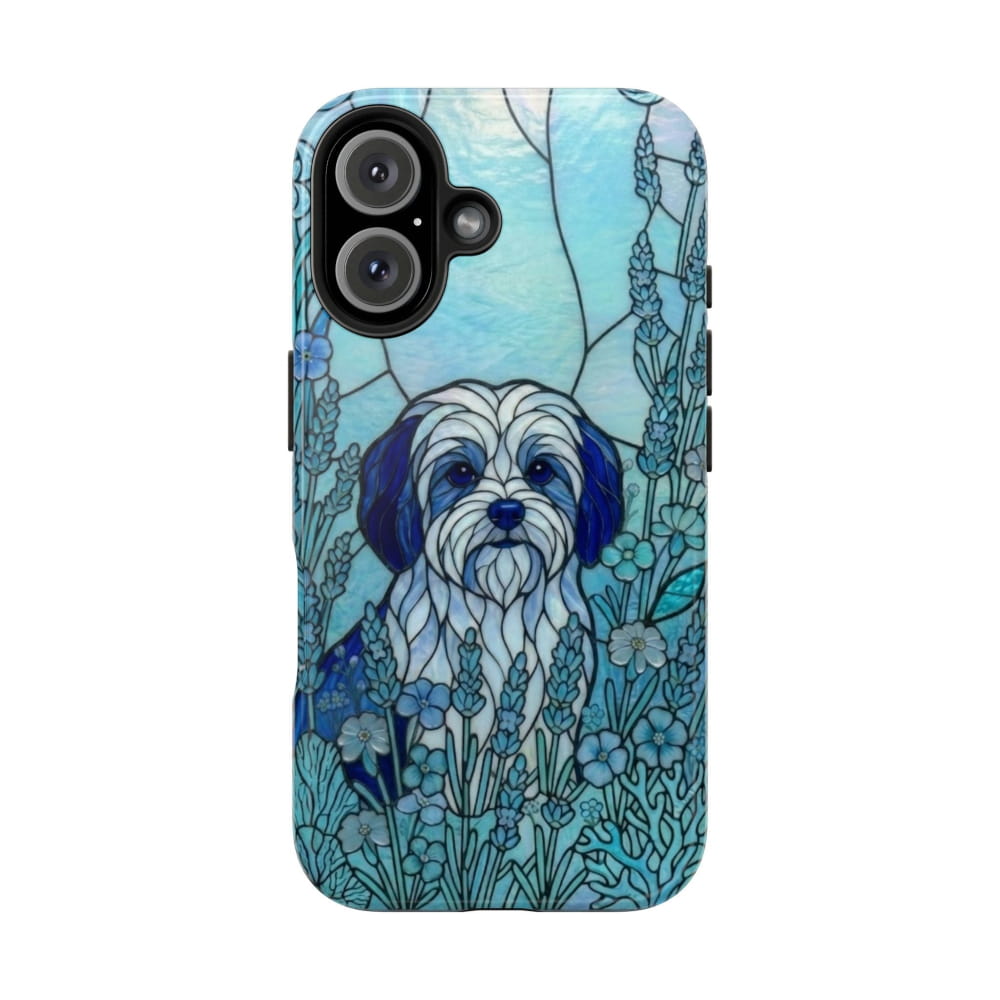 Maltese Stained Glass Style Tough Case, Ocean Blue Theme - iPhone 16 - Phone Case