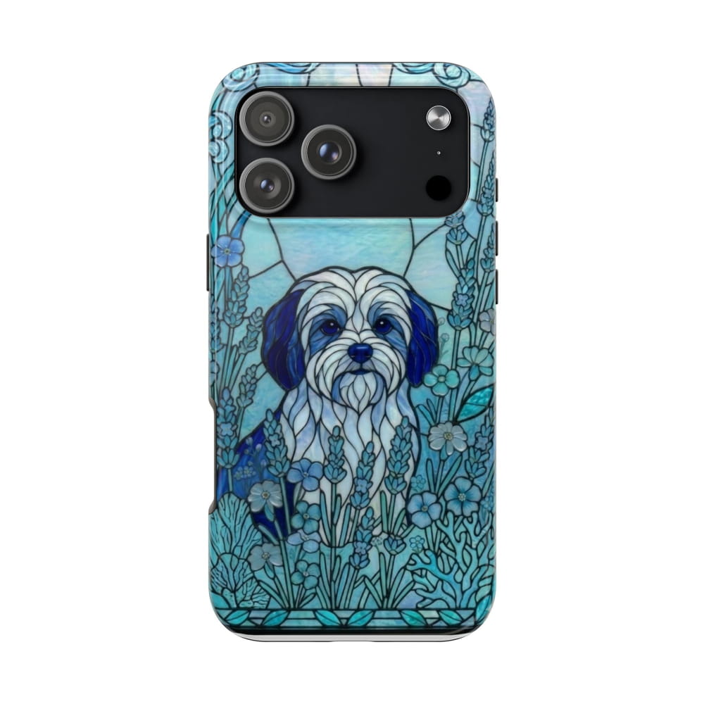 Maltese Stained Glass Style Tough Case, Ocean Blue Theme - iPhone 17 Pro Max - Phone Case