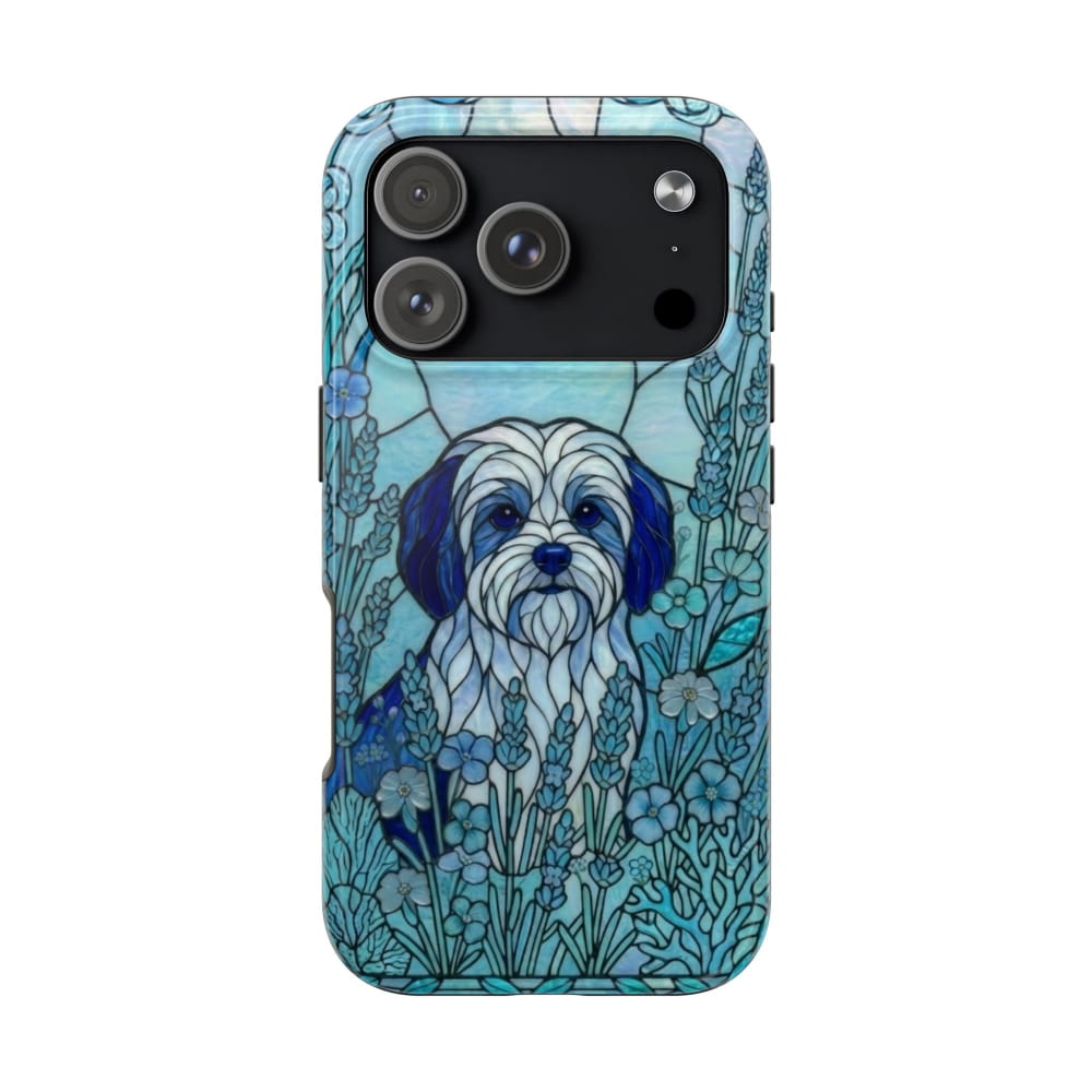 Maltese Stained Glass Style Tough Case, Ocean Blue Theme - iPhone 17 Pro - Phone Case