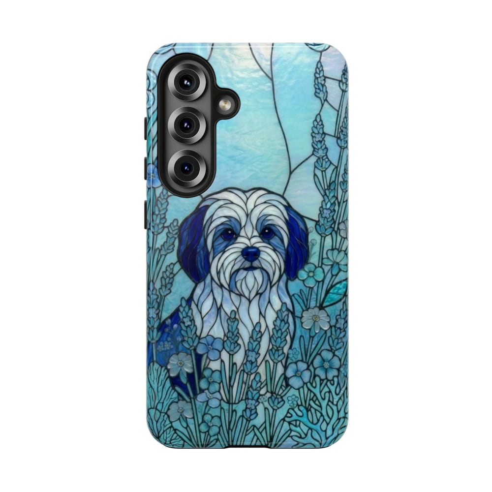 Maltese Stained Glass Style Tough Case, Ocean Blue Theme - Samsung Galaxy S25 - Phone Case
