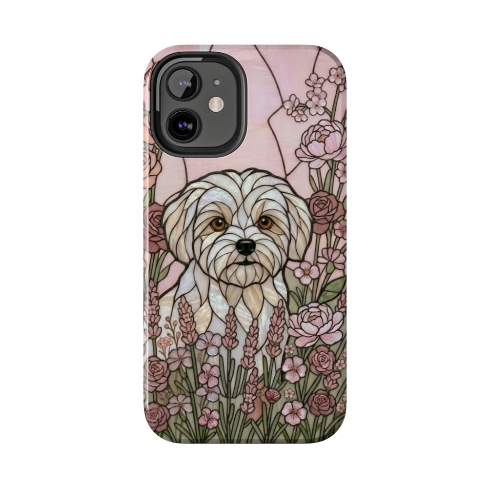 Maltese Stained Glass Style Tough Case, Rose Garden Theme - iPhone 12 Mini - Phone Case