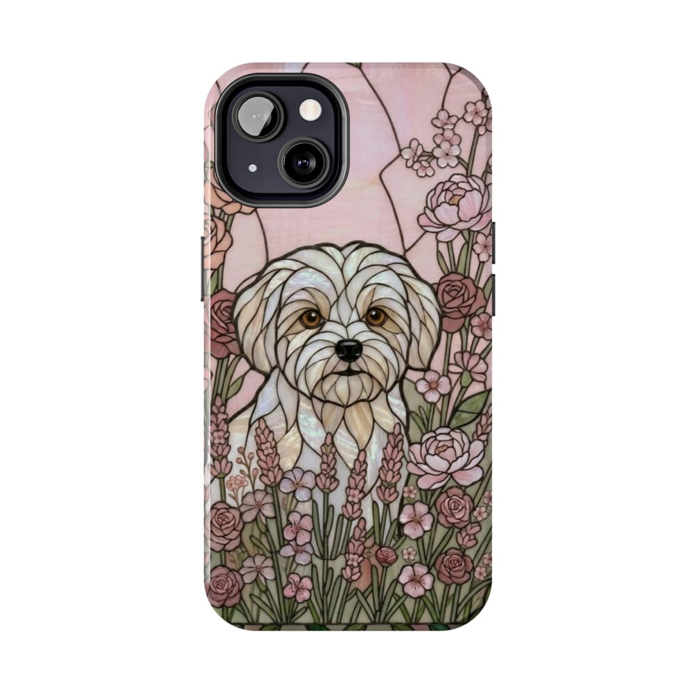Maltese Stained Glass Style Tough Case, Rose Garden Theme - iPhone 13 - Phone Case