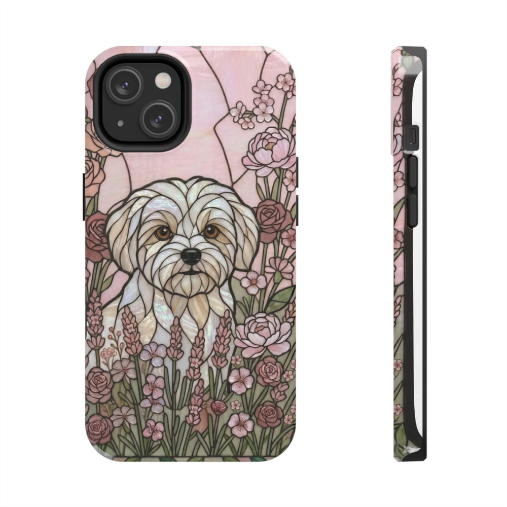 Maltese Stained Glass Style Tough Case, Rose Garden Theme - iPhone 14 - Phone Case