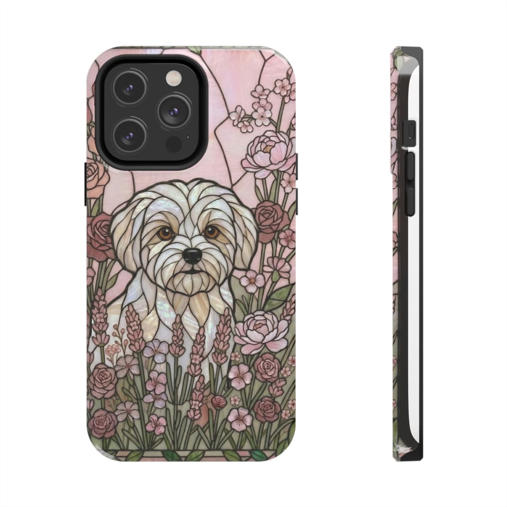 Maltese Stained Glass Style Tough Case, Rose Garden Theme - iPhone 14 Pro Max - Phone Case